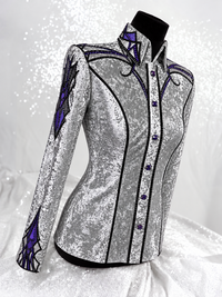 GLAM Silver, Purple & Grey Velour Velvet Stretch Day Shirt 1525