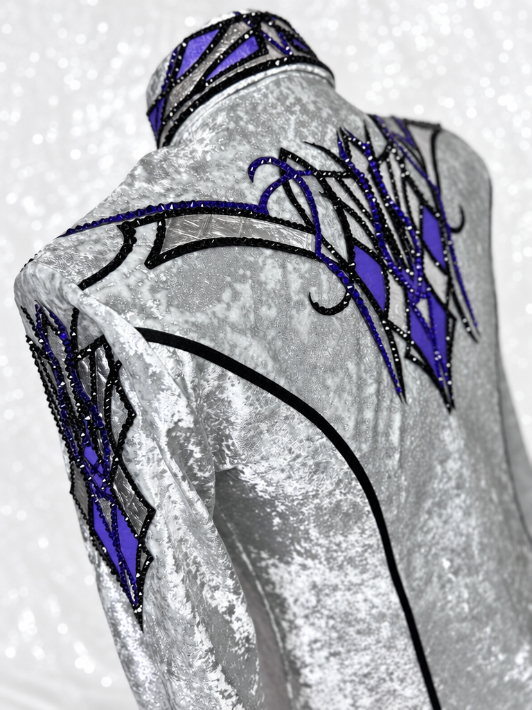 GLAM Silver, Purple & Grey Velour Velvet Stretch Day Shirt 1525