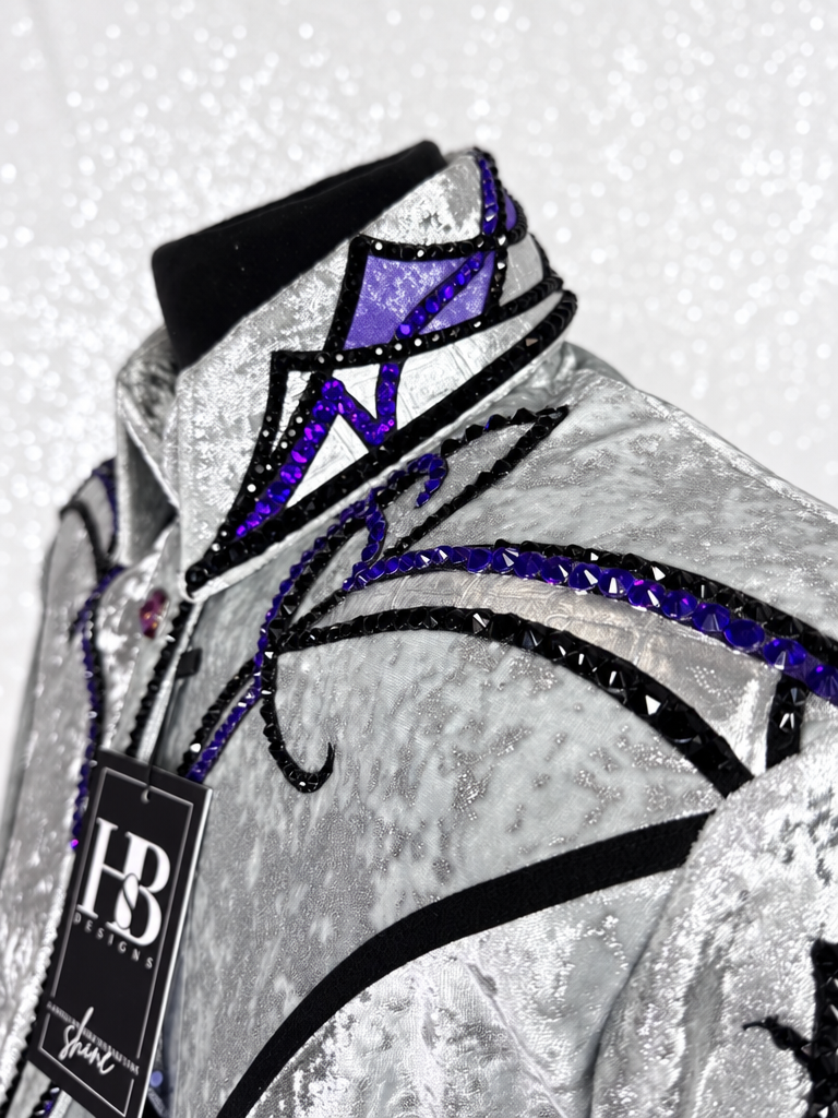 GLAM Silver, Purple & Grey Velour Velvet Stretch Day Shirt 1525