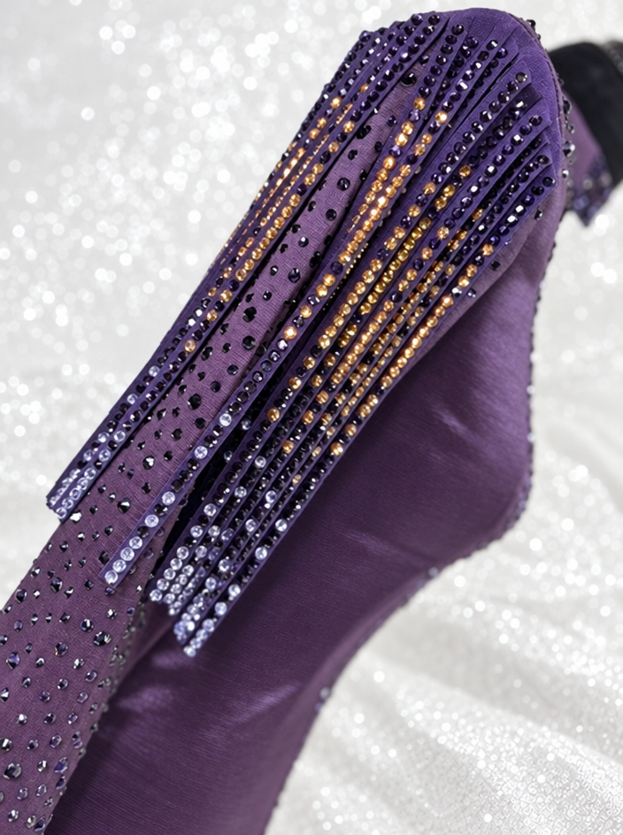 Product photo of *FLASH-SALE* SIMPLY+ Eggplant w/ Gold & Lavender Fringe Stretch Taffeta Day Shirt — Item 1524