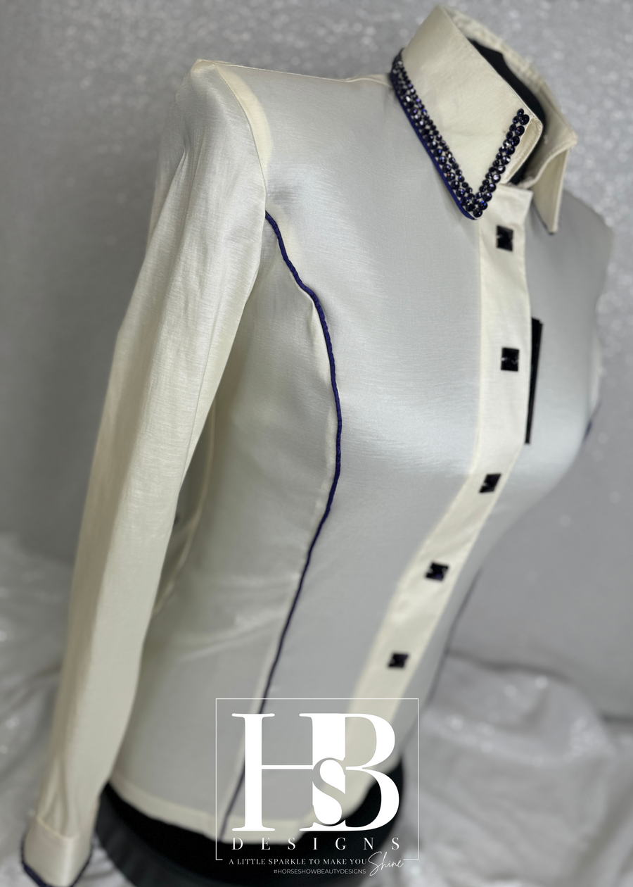 SIMPLY Off White with Purple Piping Stretch Taffeta Day Shirt 1072
