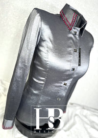 SIMPLY Gunmetal and Berry Stretch Taffeta Day Shirt