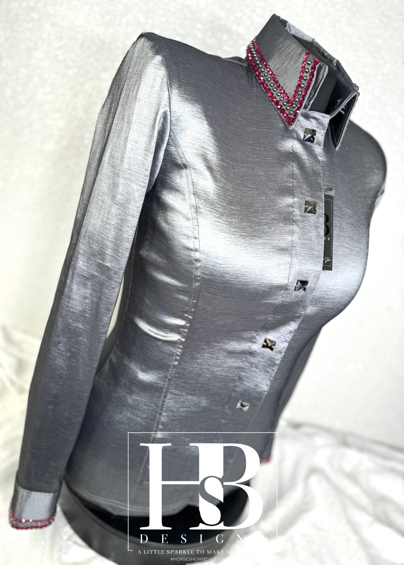 SIMPLY Gunmetal and Berry Stretch Taffeta Day Shirt