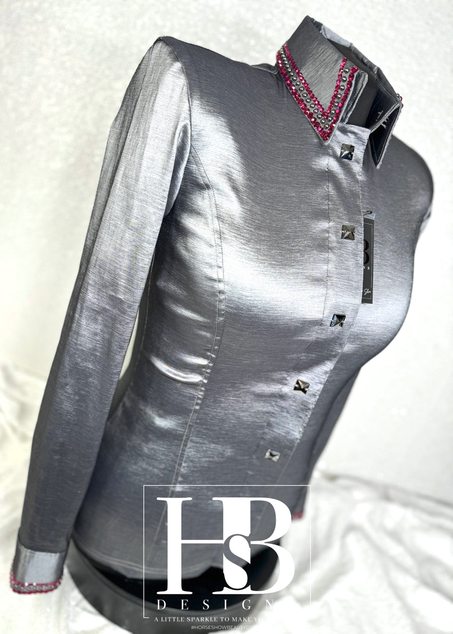 SIMPLY Gunmetal and Berry Stretch Taffeta Day Shirt 1097