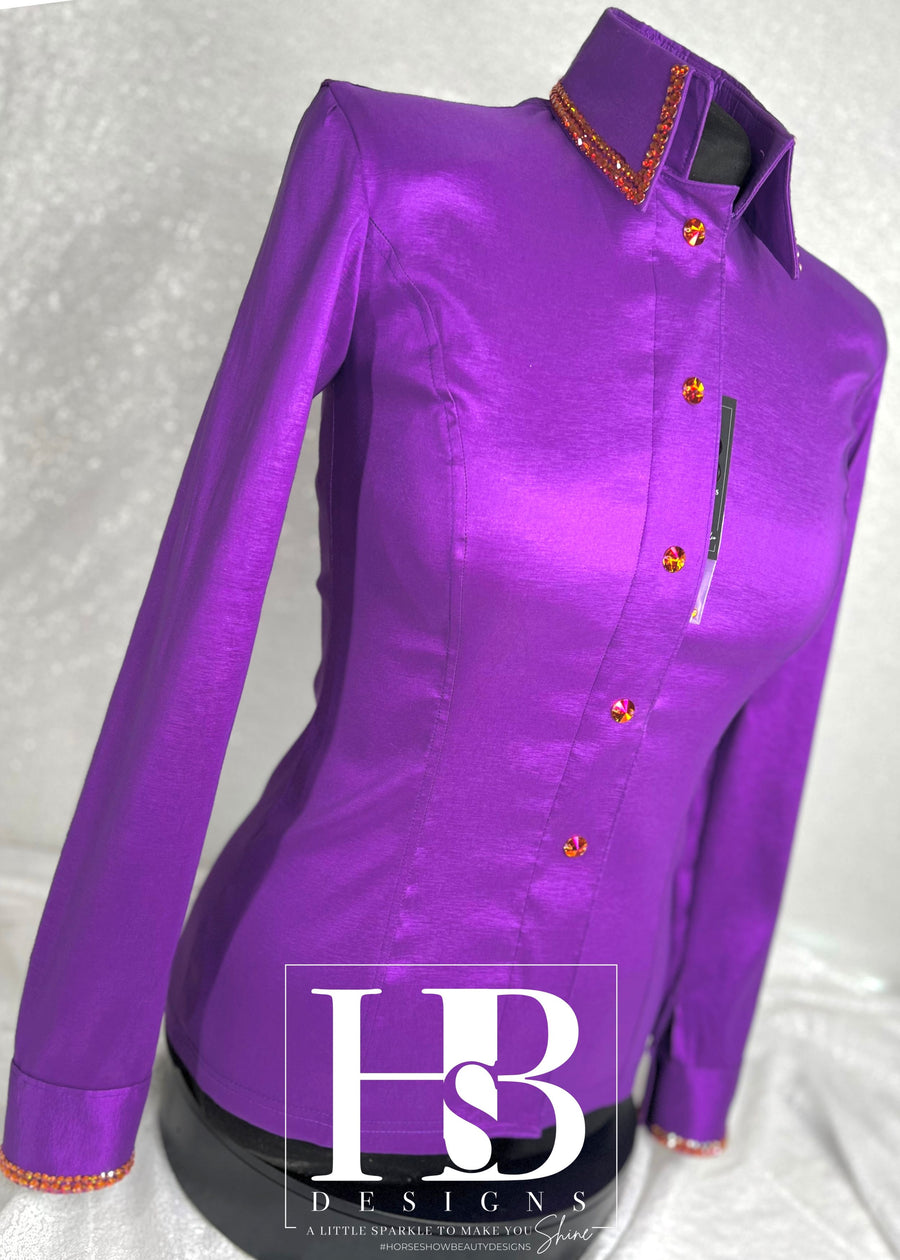 SIMPLY Iridescent Purple and Orange Stretch Taffeta Day Shirt 1084
