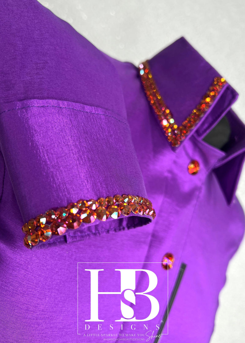 SIMPLY Iridescent Purple and Orange Stretch Taffeta Day Shirt