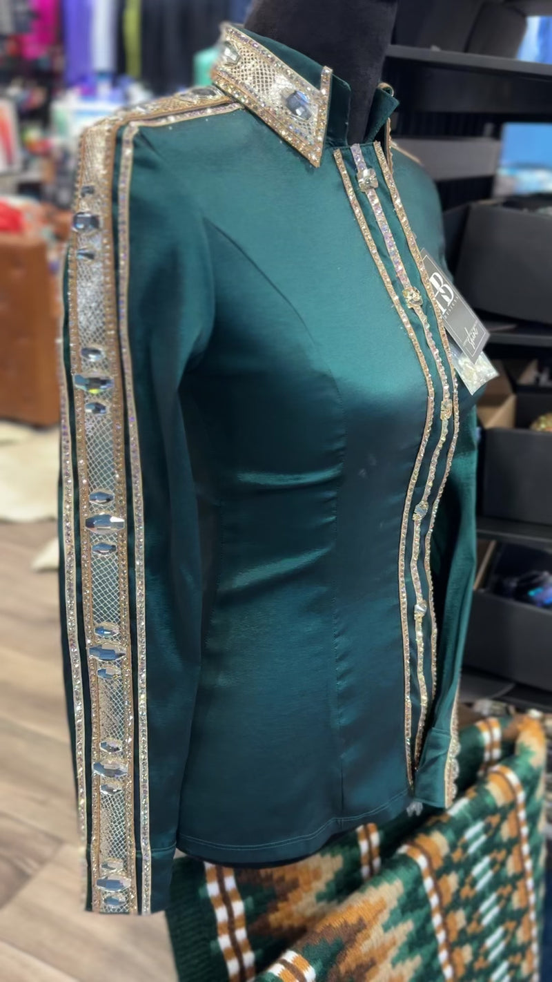GLAM Emerald Green w/ Champagne Gold Stretch Taffeta Day Shirt