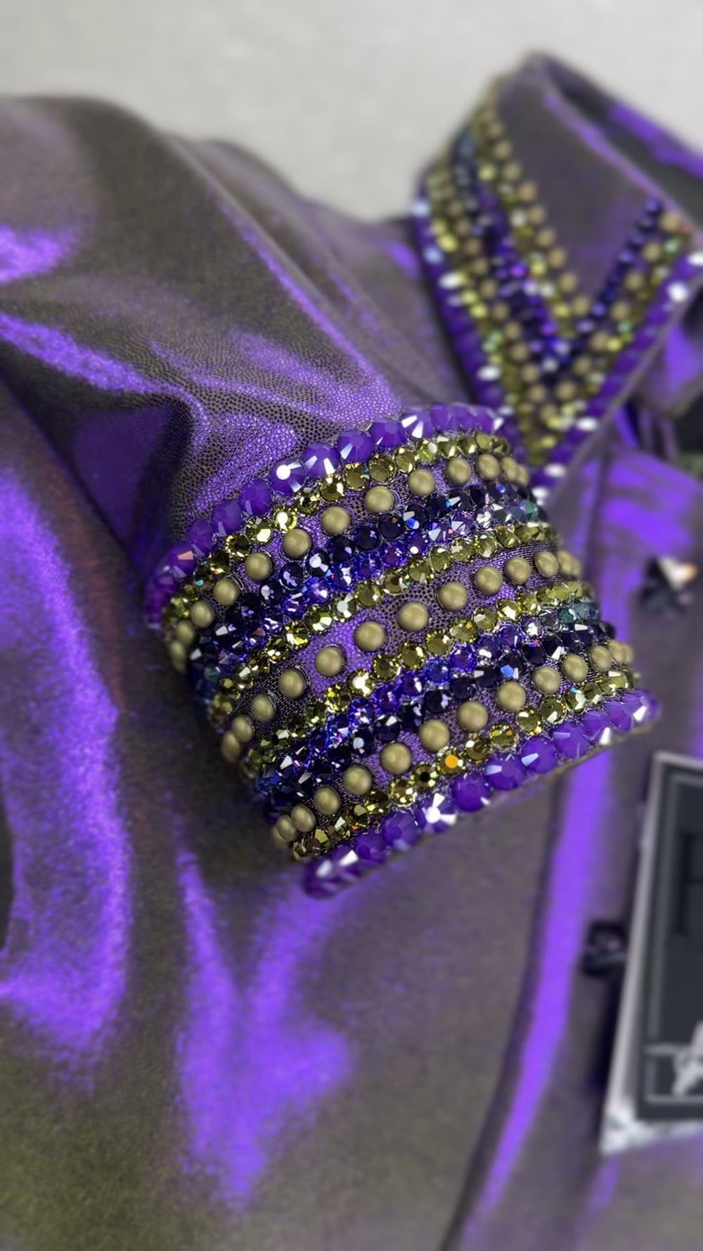 GLITZY Maleficent Purple and Olive Green Melted Metals Stretch Day Shirt