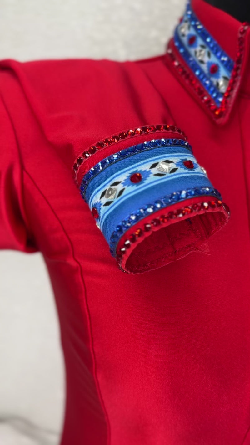 LUXE SOUTHWESTERN Bright Red and Royal Blue Stretch Spandex Day Shirt