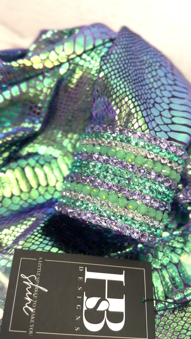 GLITZY Purple, Mint & Seafoam Snakeskin Stretch Spandex Day Shirt