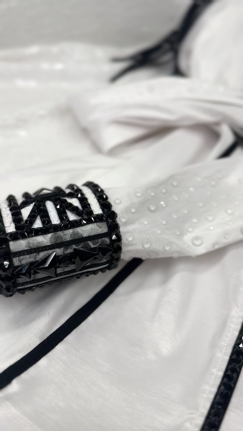 GLAM White and Black Stretch Taffeta Day Shirt