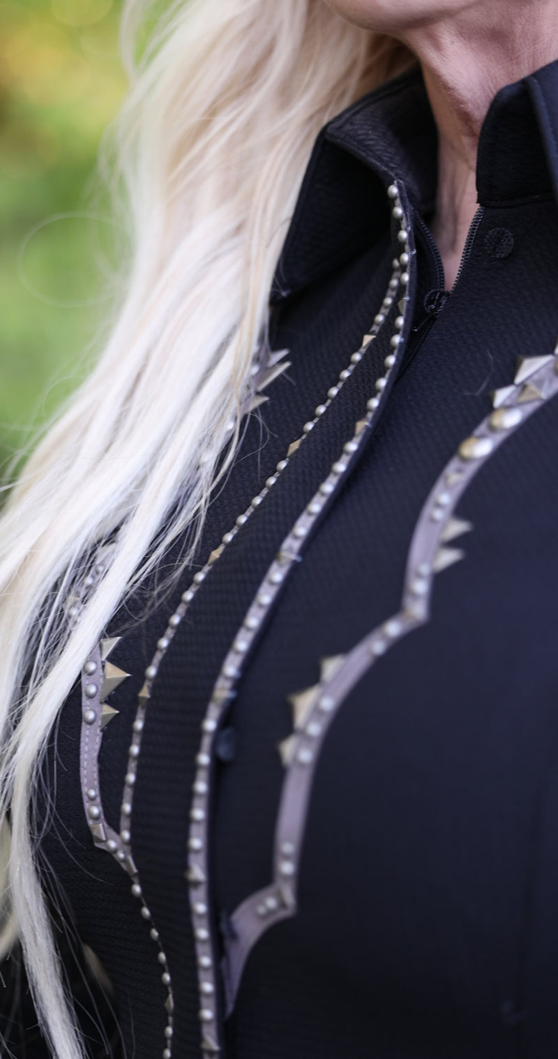 SOUTHWESTERN Black w/ Grey Textured Bullet Spandex Day Shirt