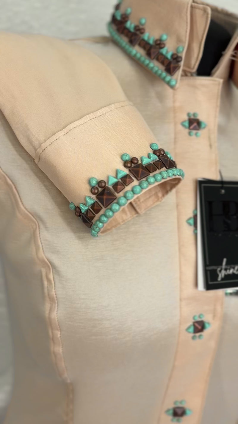 SIMPLY SOUTHWESTERN Sand Tan, Copper and Turquoise Stretch Taffeta Day Shirt