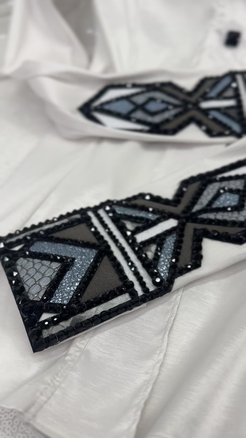 GLAM White, Grey, Icey Blue and Black Stretch Taffeta Day Shirt