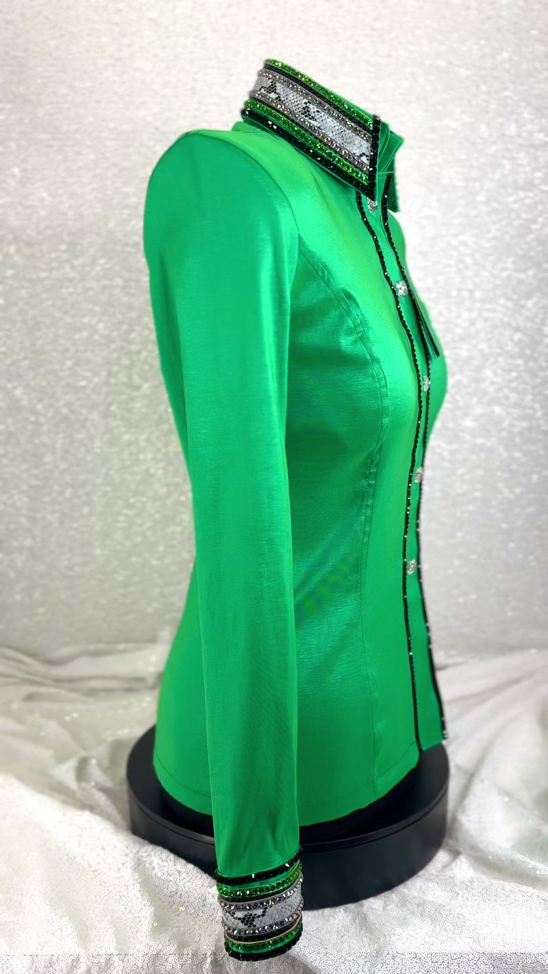 LUXE Kelly Green, Black and Grey Stretch Taffeta Day Shirt