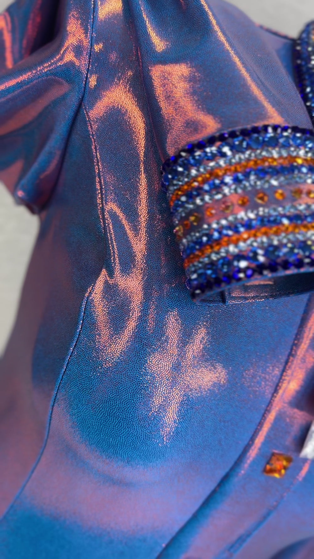 GLITZY Bluebird Blue and Orange Melted Metals Stretch Day Shirt