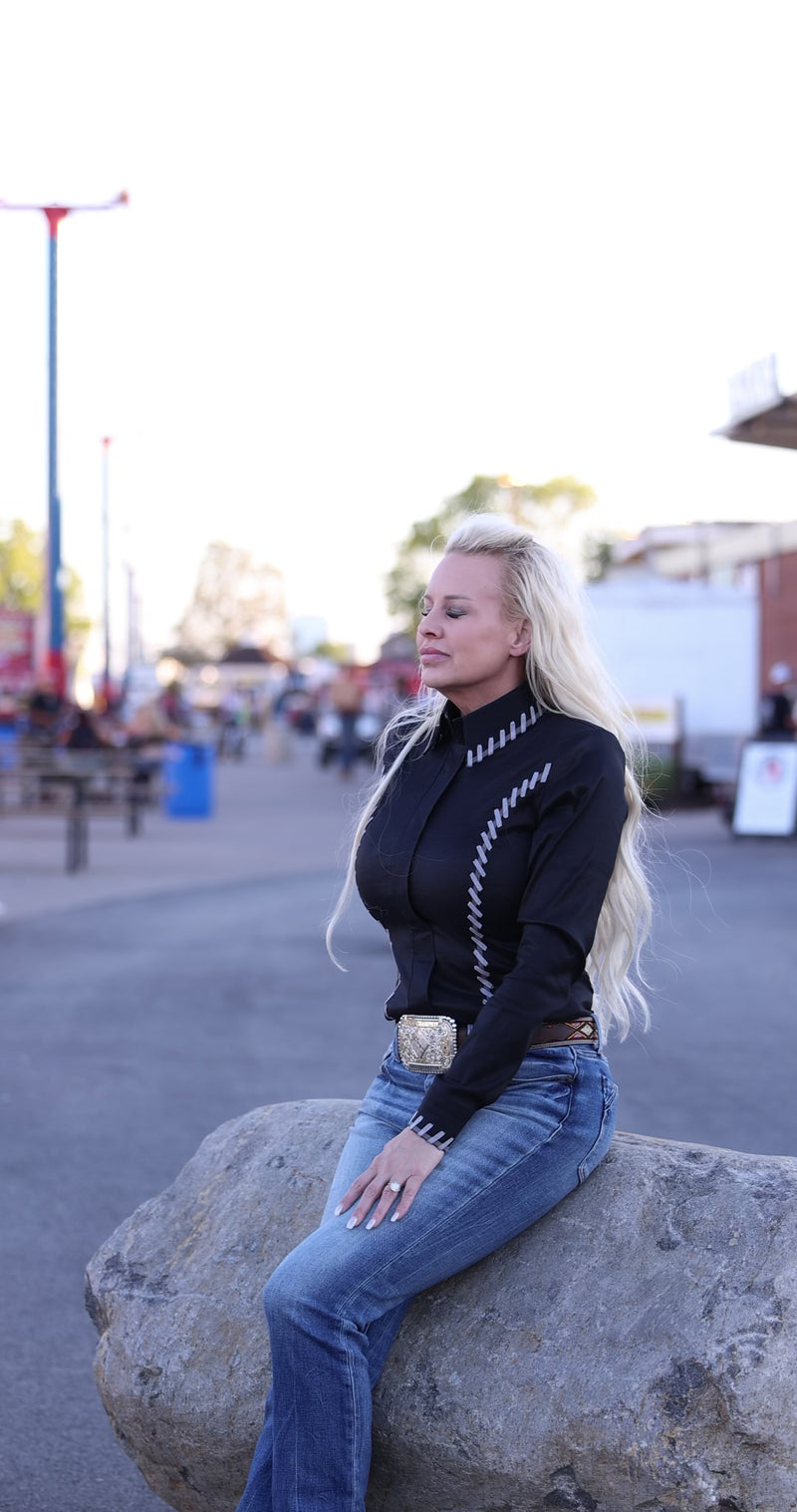 SOUTHWESTERN Black w/ Grey Whipstitch Stretch Taffeta Day Shirt